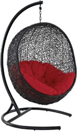 EEI739BEISET Encase Wicker Rattan Outdoor Patio Porch Lounge Egg,Swing Chair with Stand,Beige