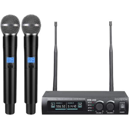 Innopow Dual UHF Metal Cordless Mic Set 16 Hours Continuous,Fixed Frequency