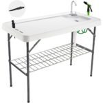 Avocahom Folding Fish Cleaning Table Portable Camping Sink with Faucet Drainage Hose