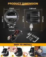 Auxbeam 4In Round LED Offroad Lights 2PCS,110W Round LED Pods Auxiliary Driving Light