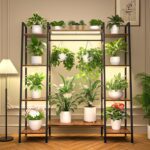 BACEKOLL Plant Stand Indoor with Grow Lights,6 Tiered Metal Plant Shelf