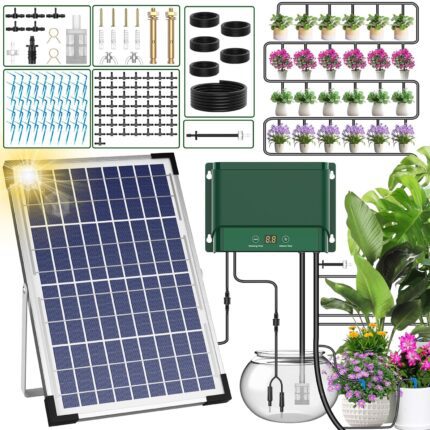 AnseTo Solar Irrigation System for Garden Balcony Irrigation,Solar Automatic Irrigation Computer for Drip Hose Watering of Garden,Balcony,Greenhouse Plants,Pot Plants