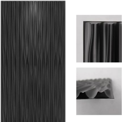Art3d Black Large PVC 3D Textured Wavy Wall Panels Decorative,Pack of 6 Tiles