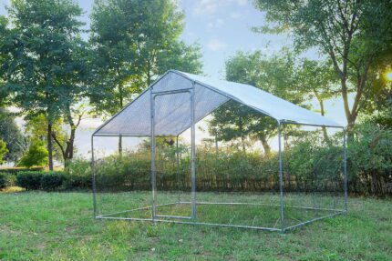 Phonjoroo Large Walk-in Metal Chicken Coop Poultry Cage Hen House Chicken House for Farm Up to 12 Chickens 10?? L x 6.6?? W x 6.6?? H w/Chicken Run Cover for Farm Home use (79.2'' H x 79.2'' W x 120'' D)