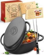KRUSTENZAUBER Cast Iron Pot [Includes Meat Fork] - Robust 26 cm Cast Iron Roasting Dish with Lid Oven Safe - Ideal as a Dutch Oven Induction Dutch Oven Set,Kazan,Cast Iron Pot,Cooking Pot