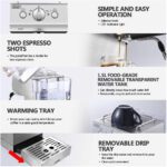 GEVI Silver Stainless Steel 15 Bar Espresso Machine 2 Shot Pump Cappuccino Maker