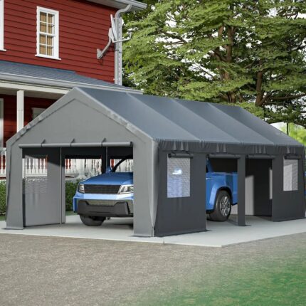 Thanaddo Heavy Duty Car Port with Roll-up Sidewall and Ventilated Windows