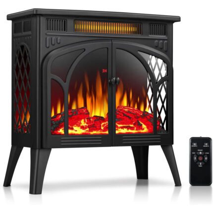 Rintuf Electric Fireplace Heater,1500W Infrared Fireplace Stove w/ 3D Realistic Flame