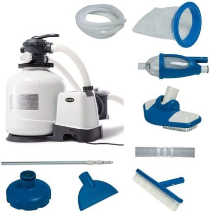 3000 GPH Above Ground Pool Sand Filter Pump w/ Deluxe Pool Maintenance Kit