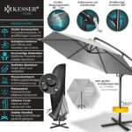 KESSER? Aluminium Cantilever Parasol + Cover Diameter 350 cm and Crank Device Crank Umbrella with Stand UV Protection Aluminium Water-Repellent Canopy 360?? Function Garden Umbrella Market Umbrella