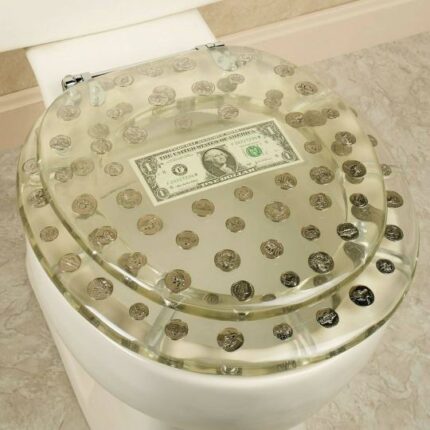 Big Money Resin Toilet Seat with Dollar Bill and Coins,Standard Round