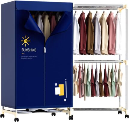 UEMUSI Electric Clothes Dryer,Heated Airer with Cover for Clothes Drying,2-Tier 1000W Portable Dryer,Stainless Steel Indoor Home