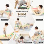 Pikler Triangle Set 7in1 Foldable Baby Climbing Toys Wooden Montessori Climbing Set with Arch&Ramp&Ladder Baby Climber Indoor Jungle Gyms for Toddlers Montessori Toys - Rainbow