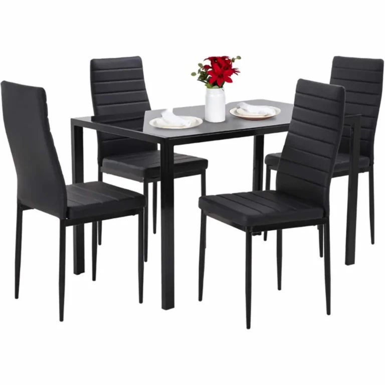 Dining Table Set for 4 – YouYeap 5-Piece Glass Table and Chairs, Black