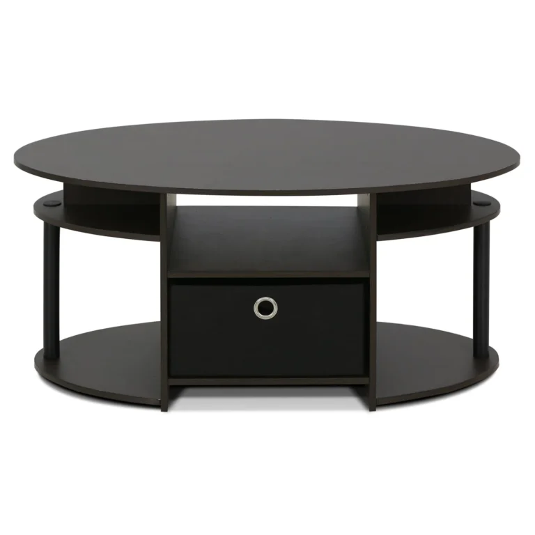 Furinno JAYA Simple Design Oval Coffee Table with Bin, Walnut