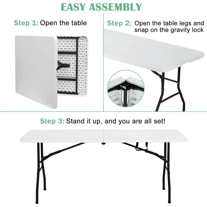Niamvelo 6ft folding table portable plastic indoor outdoor camping dining table