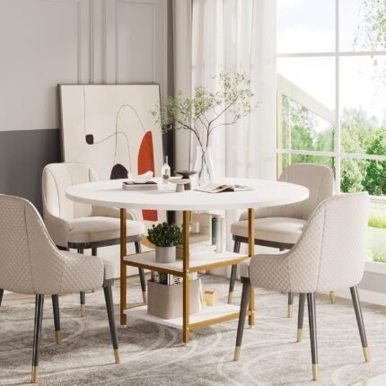 Round Dining Table with Storage Shelves for Kitchen Dining Room Round White Gold 549db16d 60af 4eac 9aae e9b945e28323.7df0e3d89c3738baaf94a7c9a6703237