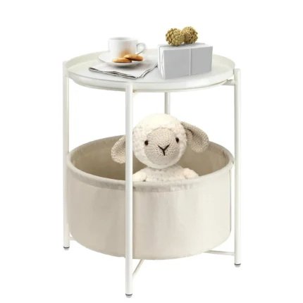 Round End Table with Storage Basket and Removable Tray Top Modern Metal Side Table Nightstand Living Room Bedroom 20 47 H White 91001584 5ecf 43ba ba6b 6eb145d178b8.56c22514cec12919b19c6070abc1aeb0