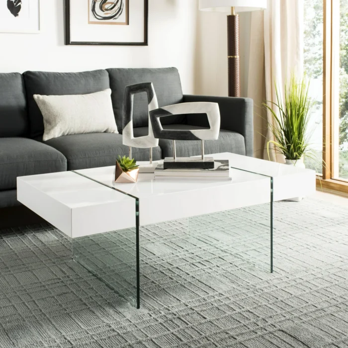 SAFAVIEH Jacob Rectangular Glass Leg Modern Coffee Table, White