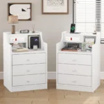 Afuhokles Nightstand Set of 2 with Charging Station Night Stand End Table with Hutch and Storage Drawers White f0a70afe 256b 4dc4 a111 77e0370a650f.f121a739e50410d466c86db9e9997625