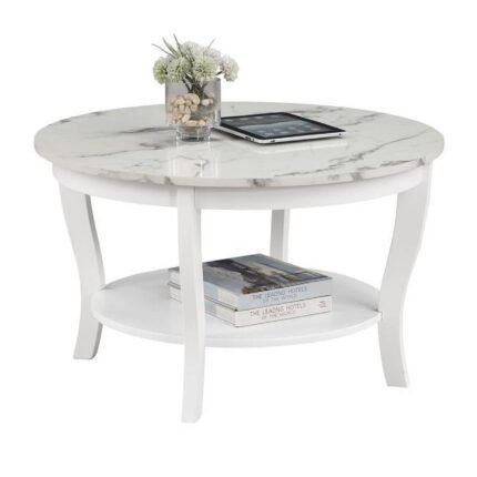 American Heritage Round Coffee Table with Shelf White Wood Faux Marble 181e897a a610 407a a3d0 bca713ef06e8.d31b723549595c0a624731de074fb930