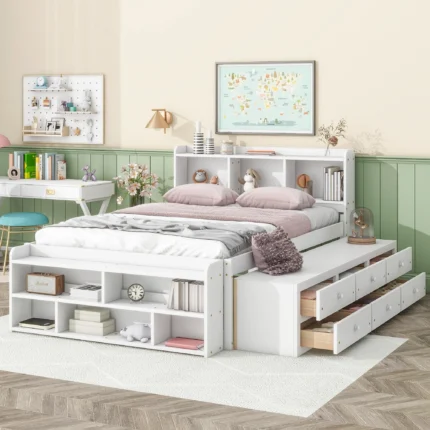 Bellemave Full Storge Bed Frame Bookcase Headboard Wood Platform 6 Drawers End Storage Case Size Kids Teens Adults White 5f7af69a d234 42bf 989d fc33695e2d5c.324d1c312b4fb72e1be595bf0a22447e