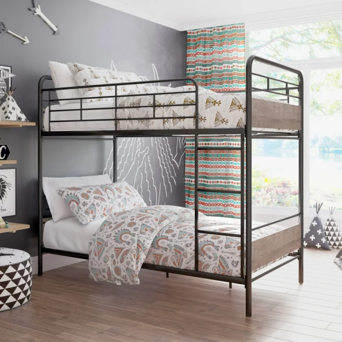 Better Homes Gardens Anniston Twin Over Twin Bunk Bed Metal Frame and Rustic Gray Accents 1996fad5 b5bd 4ca3 bb3a 957f1970b4b2 1.c50c0fff2f83113559e00fa7a38b017e