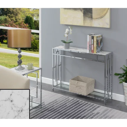 Convenience Concepts Town Square Chrome Console Table Faux White Marble Chrome Frame 1bd6ab3b 3682 4947 844a 14d7396808f6.a94f870ec4d77fbb1b16dc717032242d