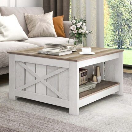 Dextrus Coffee Table with Storage Square Wood Farmhouse Coffee Table with Barn Door for Living Room Grey Wash 9cd04ea5 4d0d 47d2 984d 3abc6af87bf2.7cb67ca88354cb65393e25348a820517