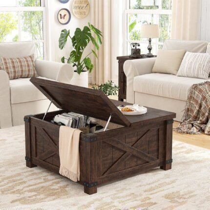 EnHomee 35 6 W Coffee Table Lift Top Farmhouse Large Hidden Storage Compartment Wood Square Living Room Rustic Home Brown 433af096 806d 4d22 bbc0 0a5431641f09.cf917347919c1ceffc741b1627b3ff23