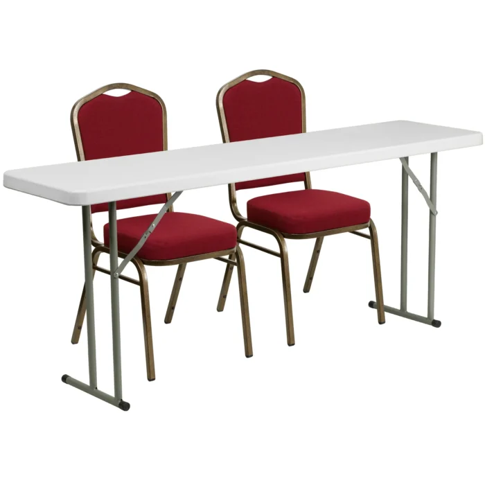 Flash Furniture 6 Foot Plastic Folding Training Table Set with 2 Crown Back Stack Chairs 06b78b30 ba4b 475a 8297 d3801d51283a 2.b014a2ee3204c275fc70f961774bf354