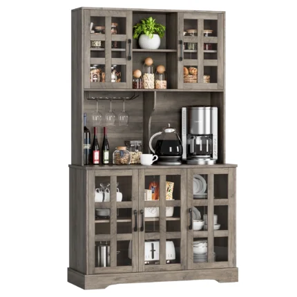 Homfa 70 9 Kitchen Pantry Hutch with Glass Door Wood Storage Cabinet with Adjustable Shelves and Wine Holder Gray faf3e6dd c268 4b4d 8e02 8552ea2c055b.b3023dee1576818112da300bf0ce9c00