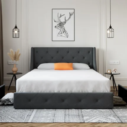 SHA CERLIN Grey Queen Size Platform Bed Frame with 4 Storage Drawers Wingback Headboard Adult d2c73f27 c382 4d3b ac1d 05f5ff162ab4.fa2cbb48c74d52a4b78fb9d3e389272b