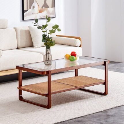 Sudica Rattan Coffee Table with Glass Top Wooden Rectangular Coffee Table with Storage Shelf Walnut 8e13c4ec 99a2 4469 ad87 0945c754458f.e4e079d06d70f54002ddd1c86f8738d6