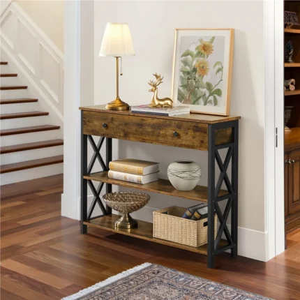 Topeakmart 2 Tier X Design Wooden Console Table for Entryway Rustic Brown 2b564245 0865 43f3 8b88 ee630b76a98b.ebbad318607a4888d488349683fa783d 1