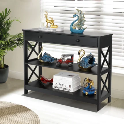 ZENY X Design Console Table with 1 Drawer Wooden Sofa Side Table Entryway Table 2 Storage Shelves for Living Room Black 94888d5c e0ca 40dc 9169 0c5c57e15fba.5f34aaa5b1be733ece34ad32f8108d86