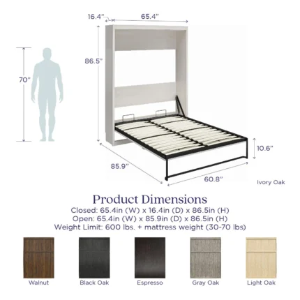 Paramount Queen Size Murphy Bed, Ivory Oak