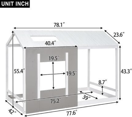 Twin Size Montessori Bed Frame, Twin Size House Floor Bed Frame with Headboard, Roof and Window