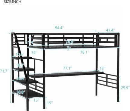 Twin Loft Bed with Desk and Storage Stairs, Heavy Duty Loft Bed with Atairs and Full-Length Guardrail