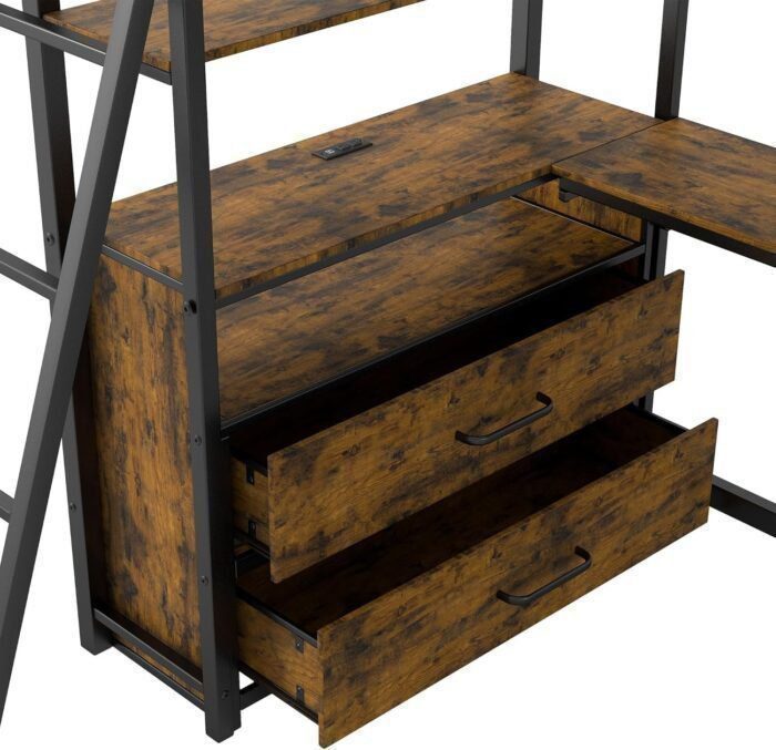Metal Twin Size Loft Bed with Desk and Storage Drawers,LED Loft Bed Twin with USB Charging Station,Heavy Duty Loft Bed Frame