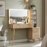 Makeup Vanity Desk with 36" HD Lighted Mirror, 48" Big Modern Vanity Desk with Mirror and Lights