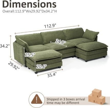 Oversized Modular Sectional Sofa,Comfortable Sleeper Sofa with Movable Ottomans