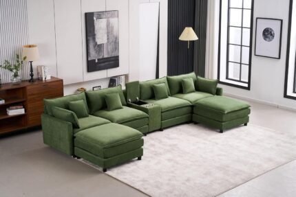 U-Shaped Sectional Sofa Couch with 2 Ottomans, 144.5" Oversized Upholstered Modular Lounge Sofa