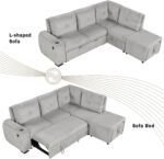 Sleeper Sectional Sofa with Pullout Bed, L Shape Sectional Couch with USB Ports