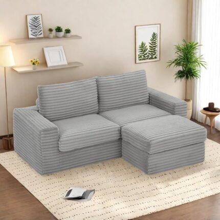 Sectional Sofa, L-Shaped Modular Couch with Movable Ottoman & Comfortable Spring Cushions