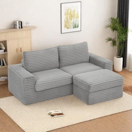 Sectional Sofa, L-Shaped Modular Couch with Movable Ottoman & Comfortable Spring Cushions