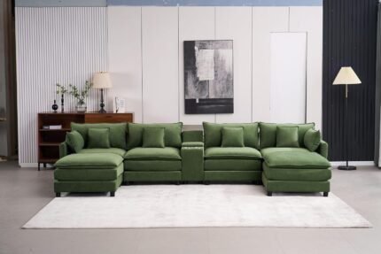 U-Shaped Sectional Sofa Couch with 2 Ottomans, 144.5" Oversized Upholstered Modular Lounge Sofa