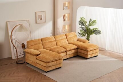 U Shaped Sectional Sofa,Modern Chenille Modular Sofa Sleeper with Double Cushions & Chaise