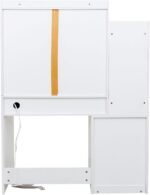 Large Vanity Makeup Table with Sliding Mirror and LED Lights, White Vanity Desk with 3 Lighting