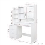Large Vanity Makeup Table with Sliding Mirror and LED Lights, White Vanity Desk with 3 Lighting